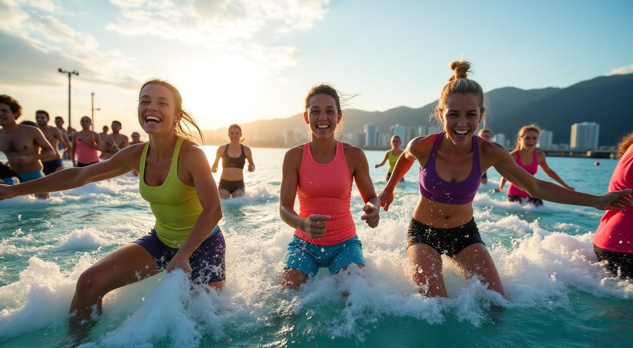 Ocean-themed outdoor fitness challenge event at Vancouver waterfront